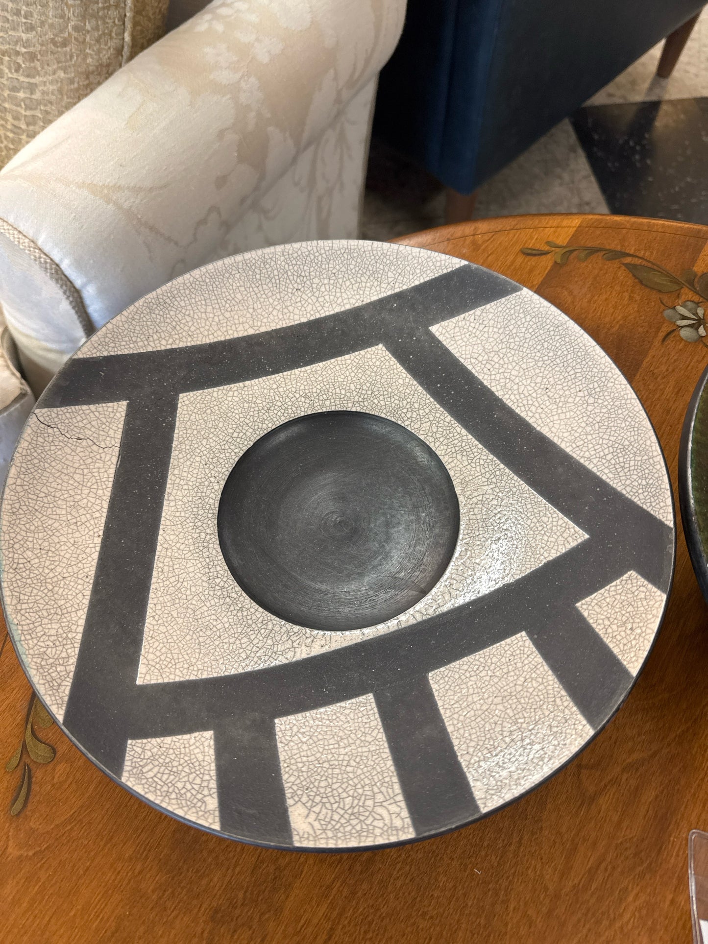 Andrew Berends Black Clay Bowl w/Tan Geometric Design (Signed)