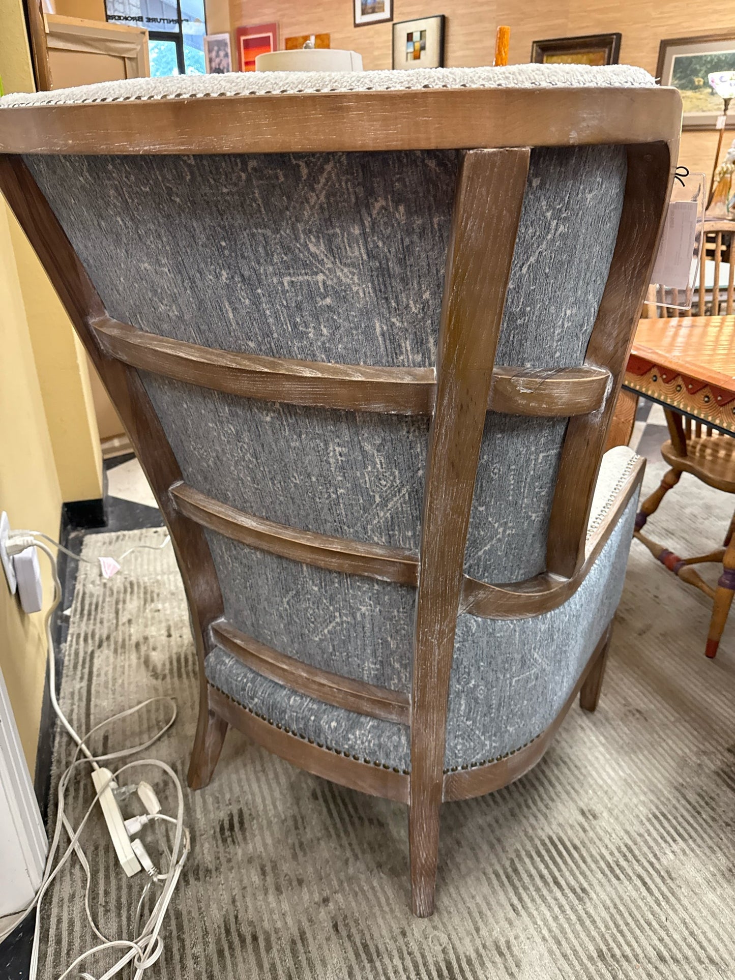 Wingback Chair - Velvet Ivory with Pale Blue Back