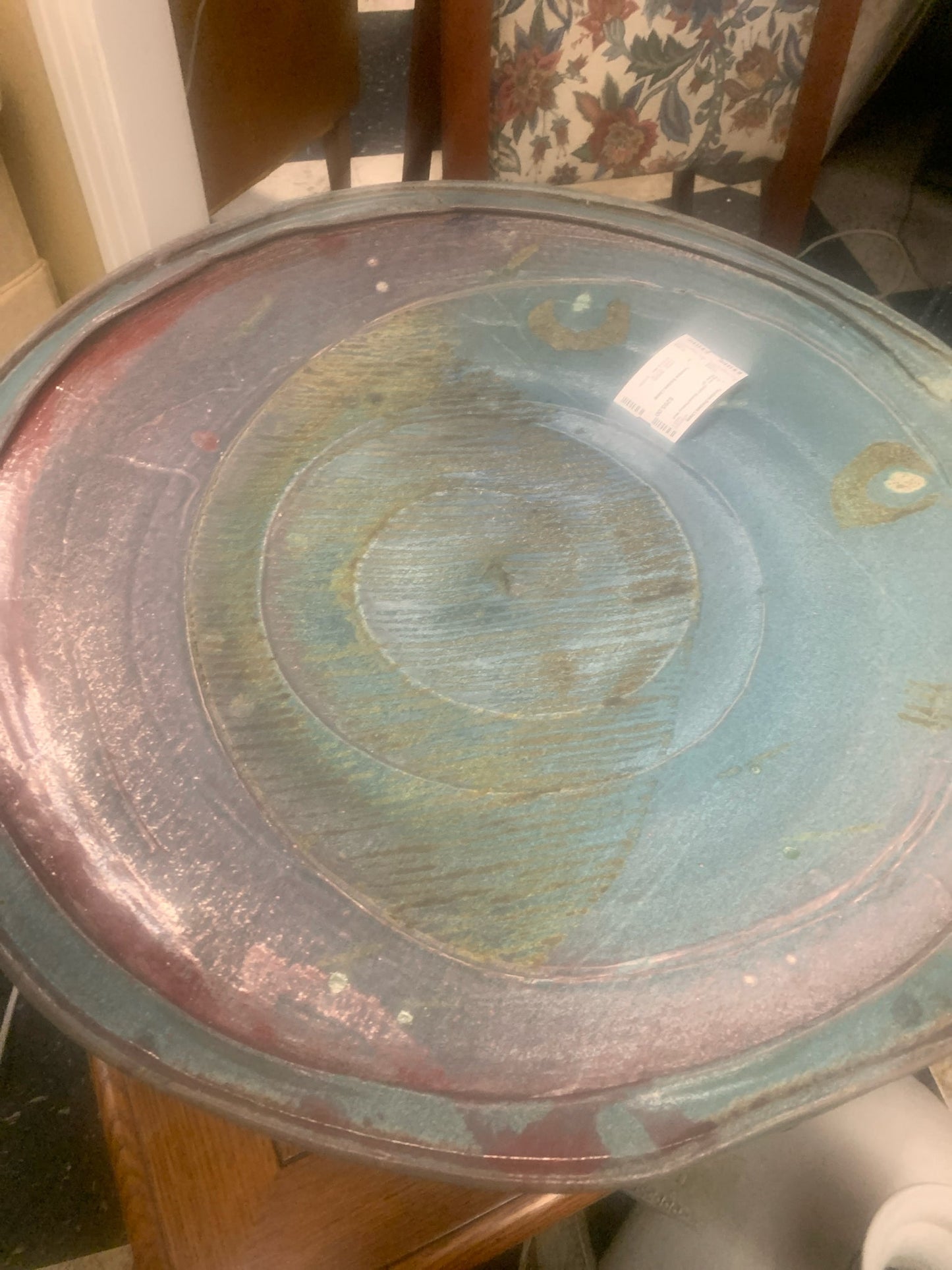 Signed - HEAVY Round Pottery Wall Platter 28"