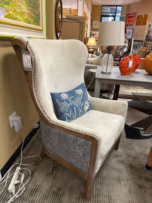 Wingback Chair - Velvet Ivory with Pale Blue Back