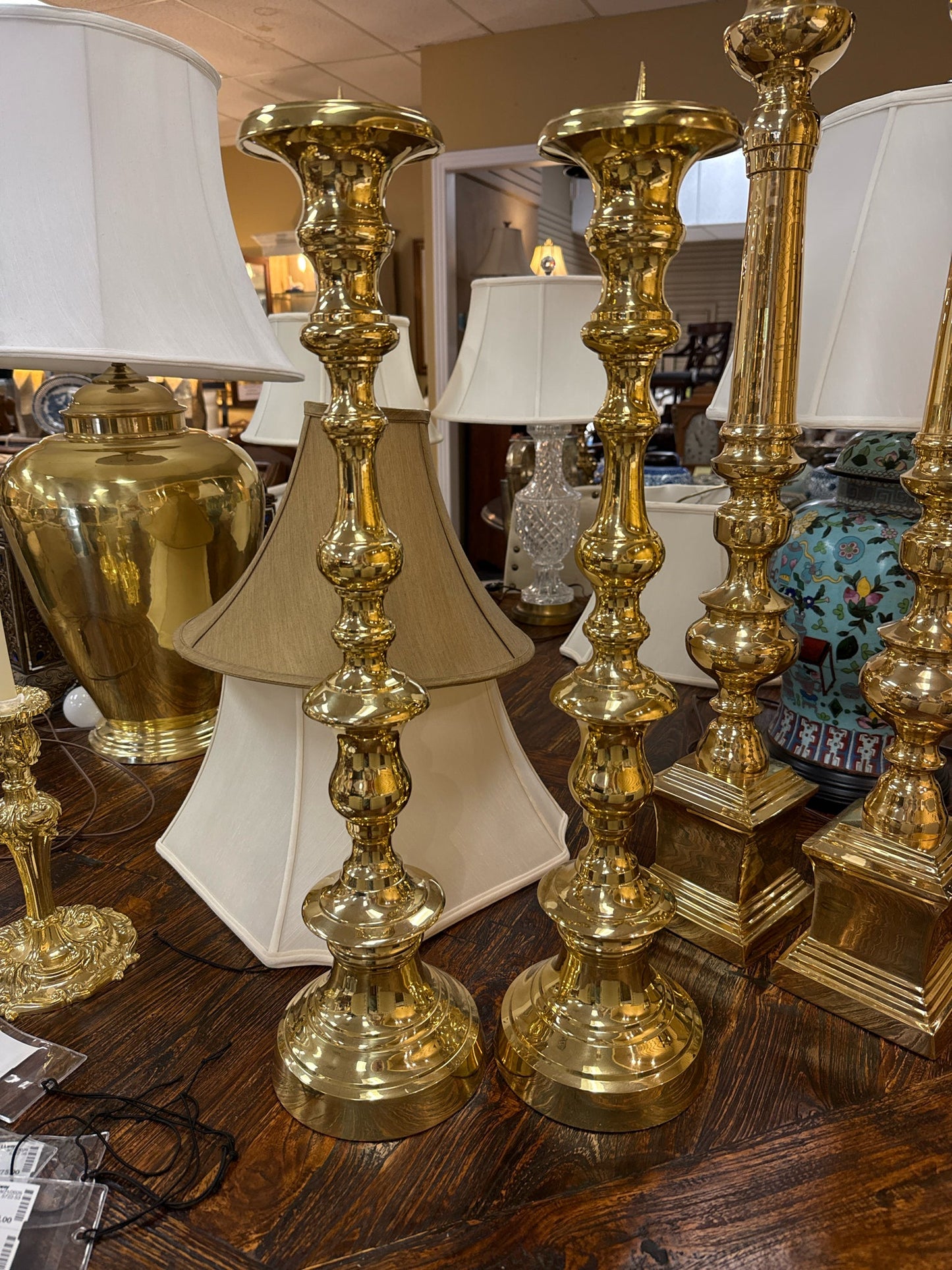 27" PAIR Hampton Brass Ornate Candlesticks
