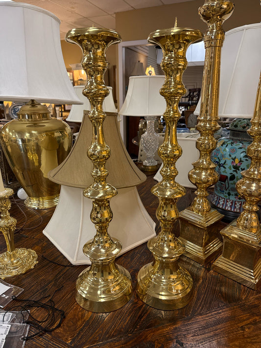 27" PAIR Hampton Brass Ornate Candlesticks