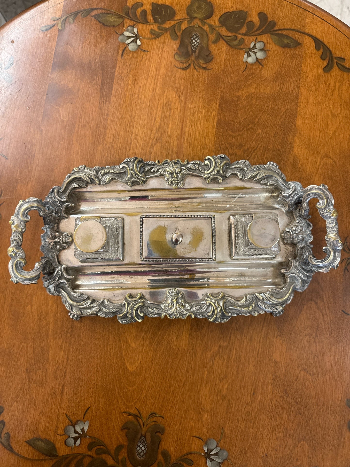 French Empire-Style Silver Plated Double Inkwell