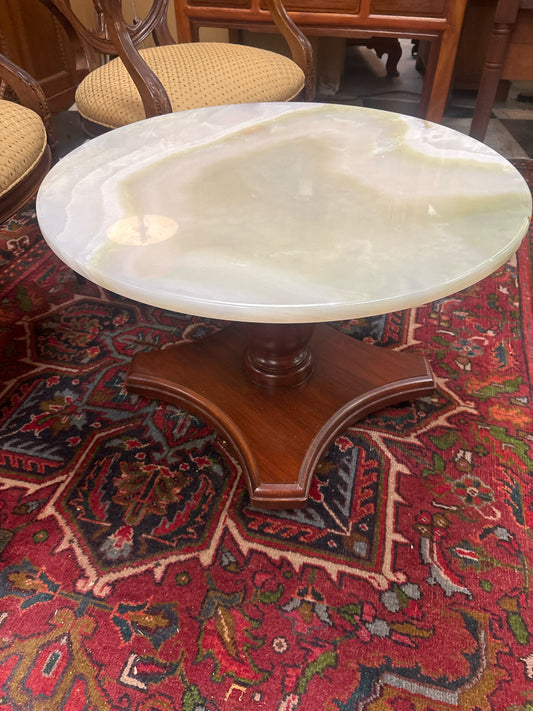 Vintage Round Marble Side Table w/Wood Base