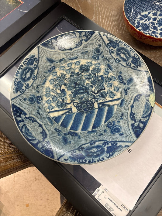 Antique Stamped Blue & White Platter 14"