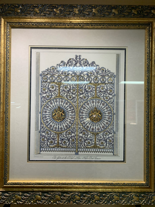 "The Gates at the Royal Lodge, Hyde Park Corner in Gold Ornate Frame (30x33)