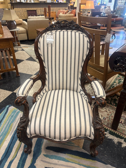 Vintage Victorian Black & White Chair on Casters