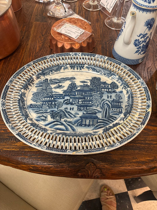 Antique Stamped 1897 Blue Willow Platter 16.5x13.5