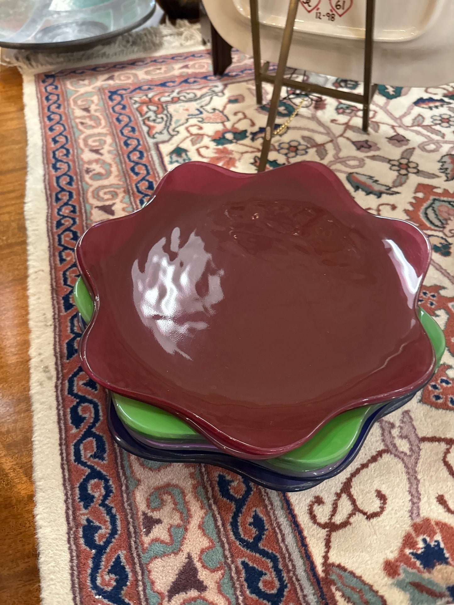 Set of 8 Multi-Color Floral Shaped Glass Plates