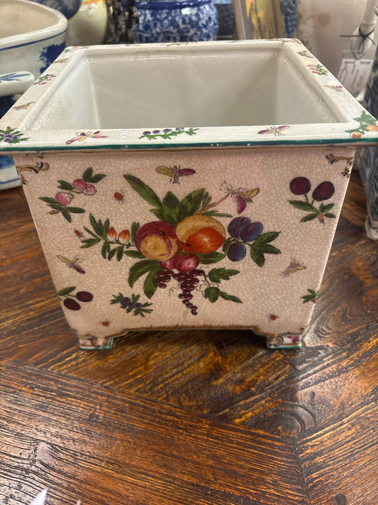 Vintage Gold Rimmed Ceramic Planter w/Fruit