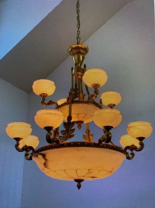 Alabaster & Gold Two Tier Chandelier 48x48