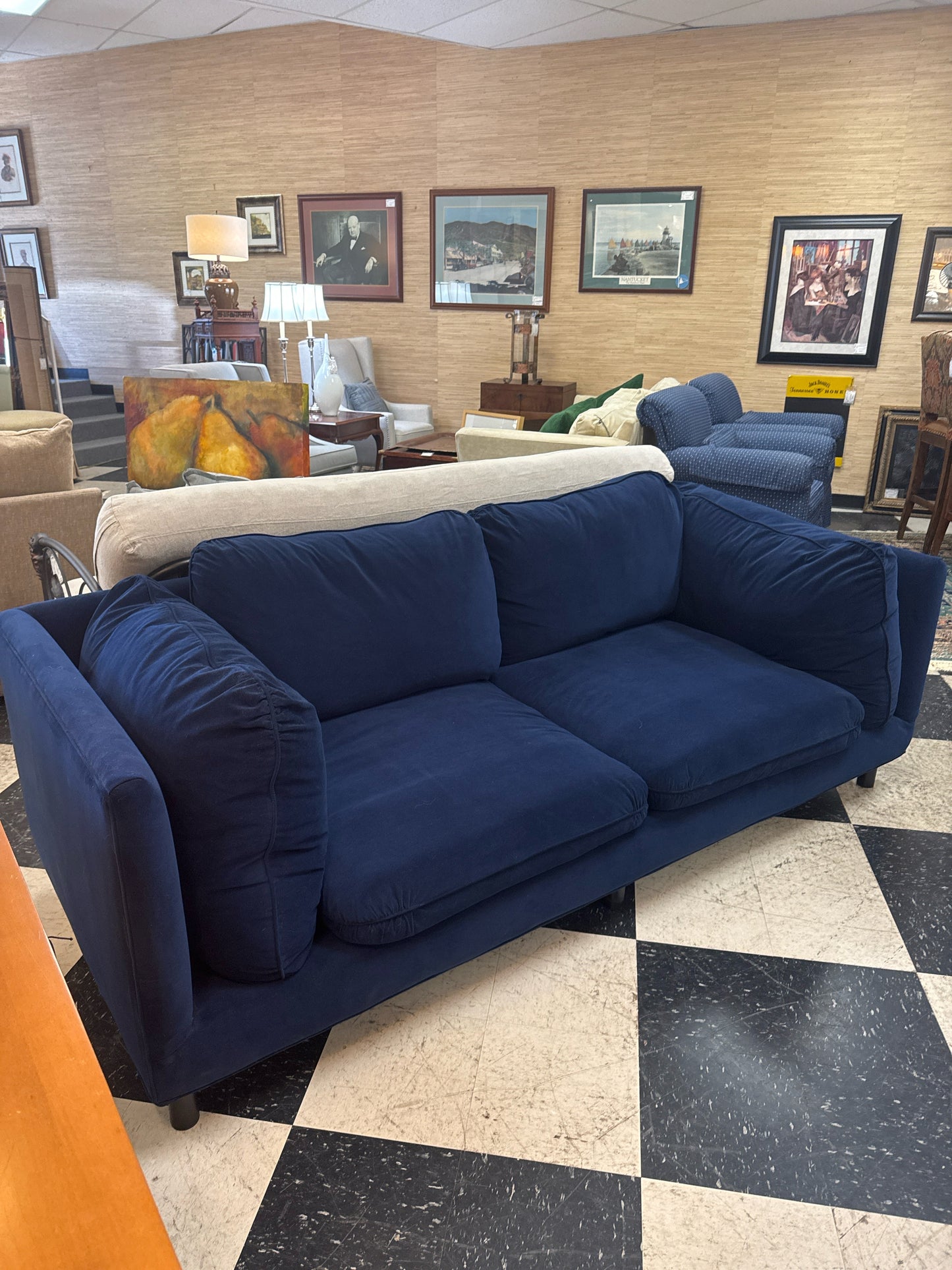 Custom Blue Velvet Sofa
