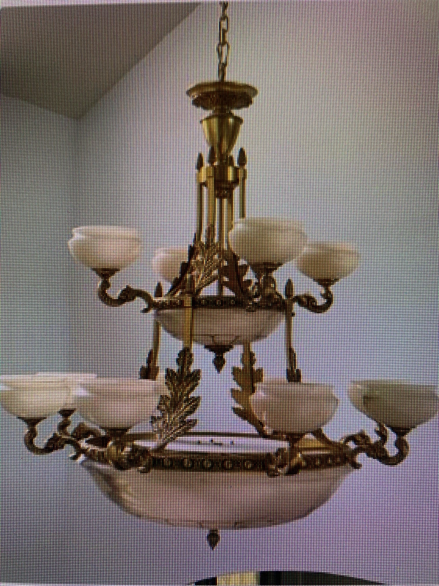 Alabaster & Gold Two Tier Chandelier 48x48