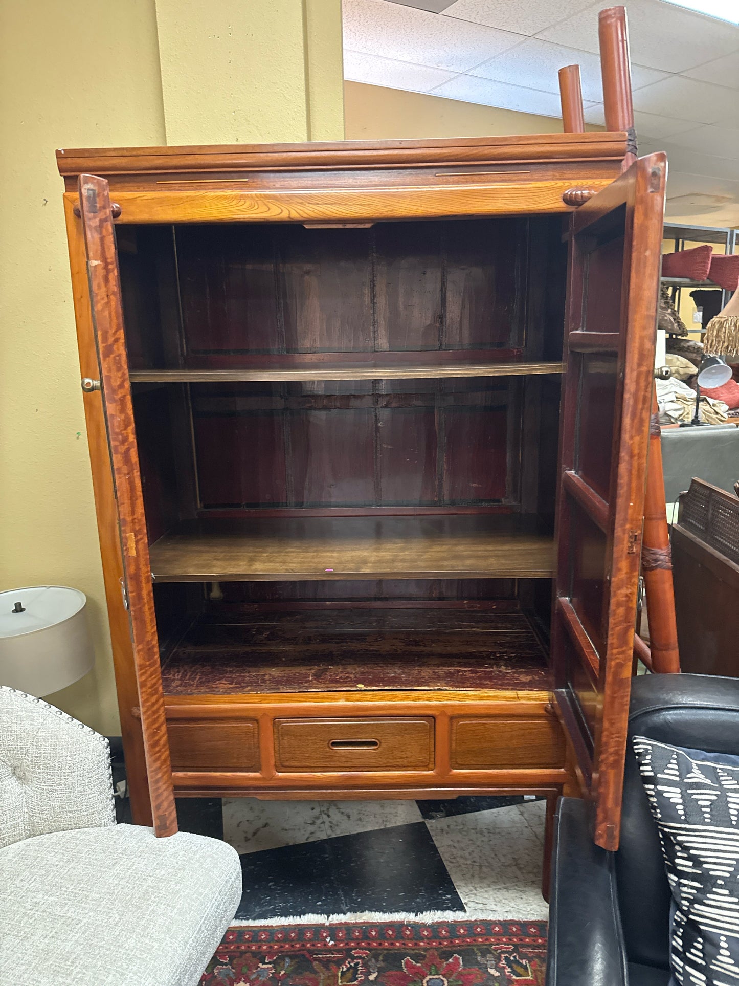 Antique 19th Century Elmwood Asian Linpo Cabinet w/Shelving (72x43 1/2x 8)