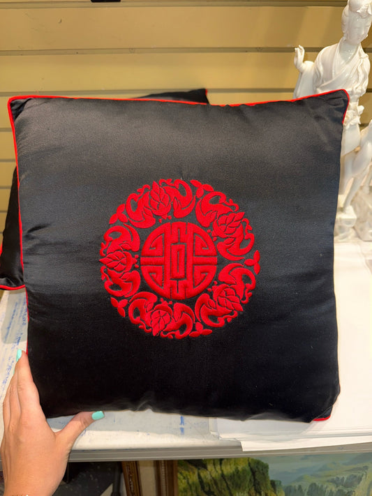 Black w/ Red Longevity Pillow 17x17