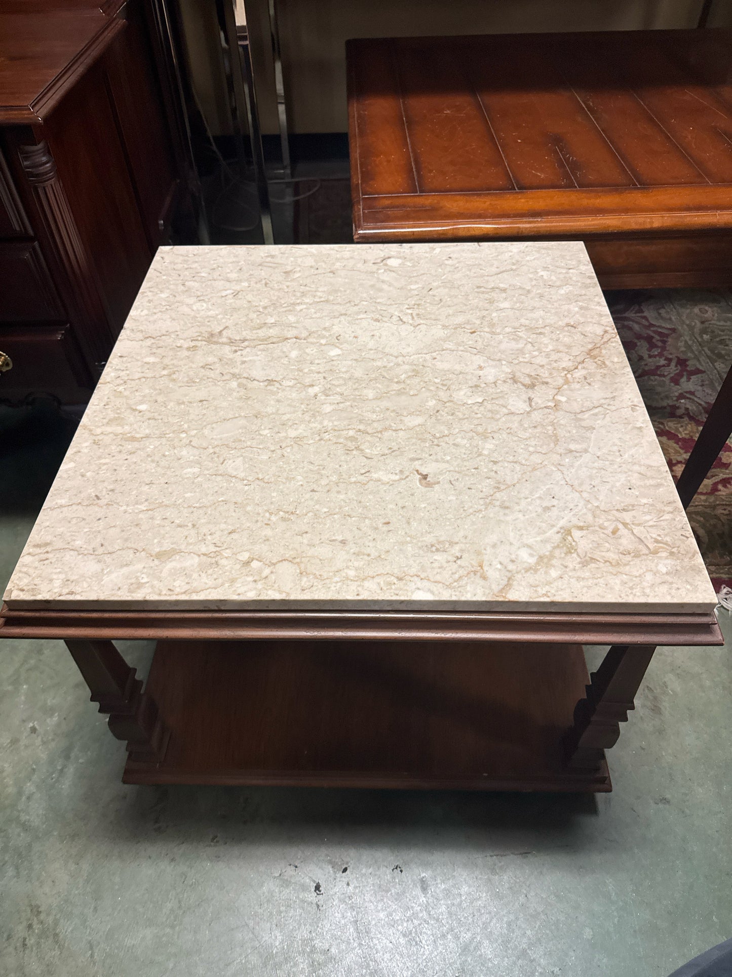 27" Square Wood Side Table w/ Marble Top