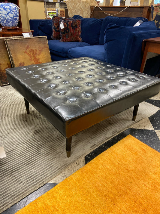 Black Leather Tufted Ottoman