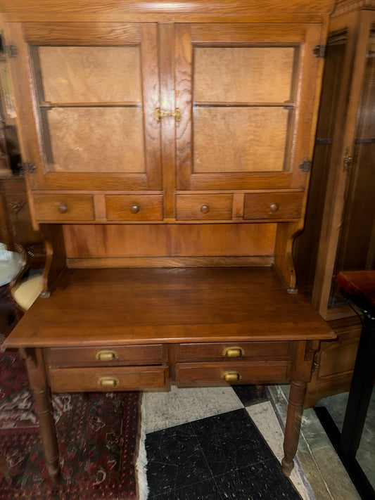 Antique Oak 2-pc Kitchen Cabinet