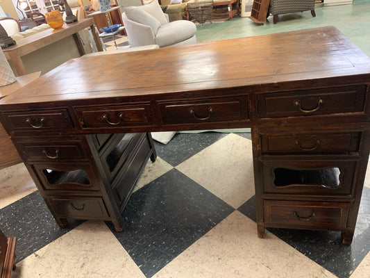 Vintage Chinese Hardwood 8 Drawer Desk 28x63x33
