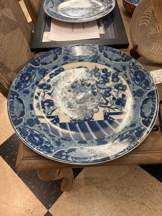 Antique Stamped Blue & White Platter 18"